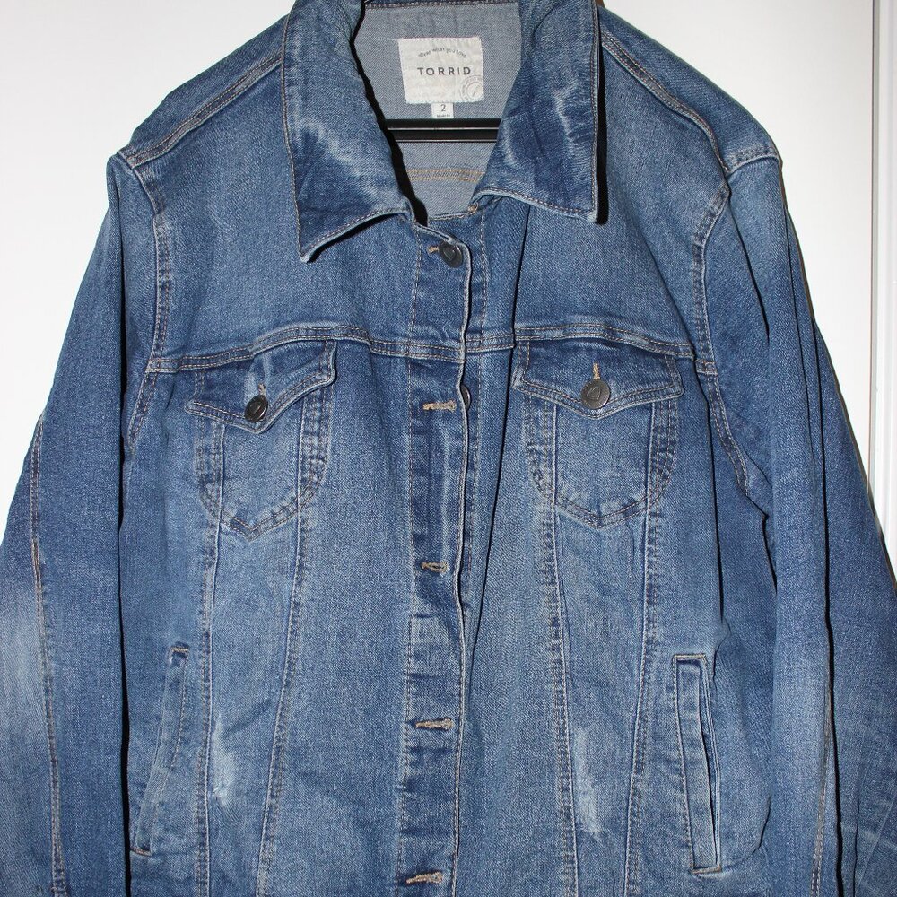 Torrid Blue Denim Trucker Jacket Plus Size 2 Women's 2X Button Front Stretch